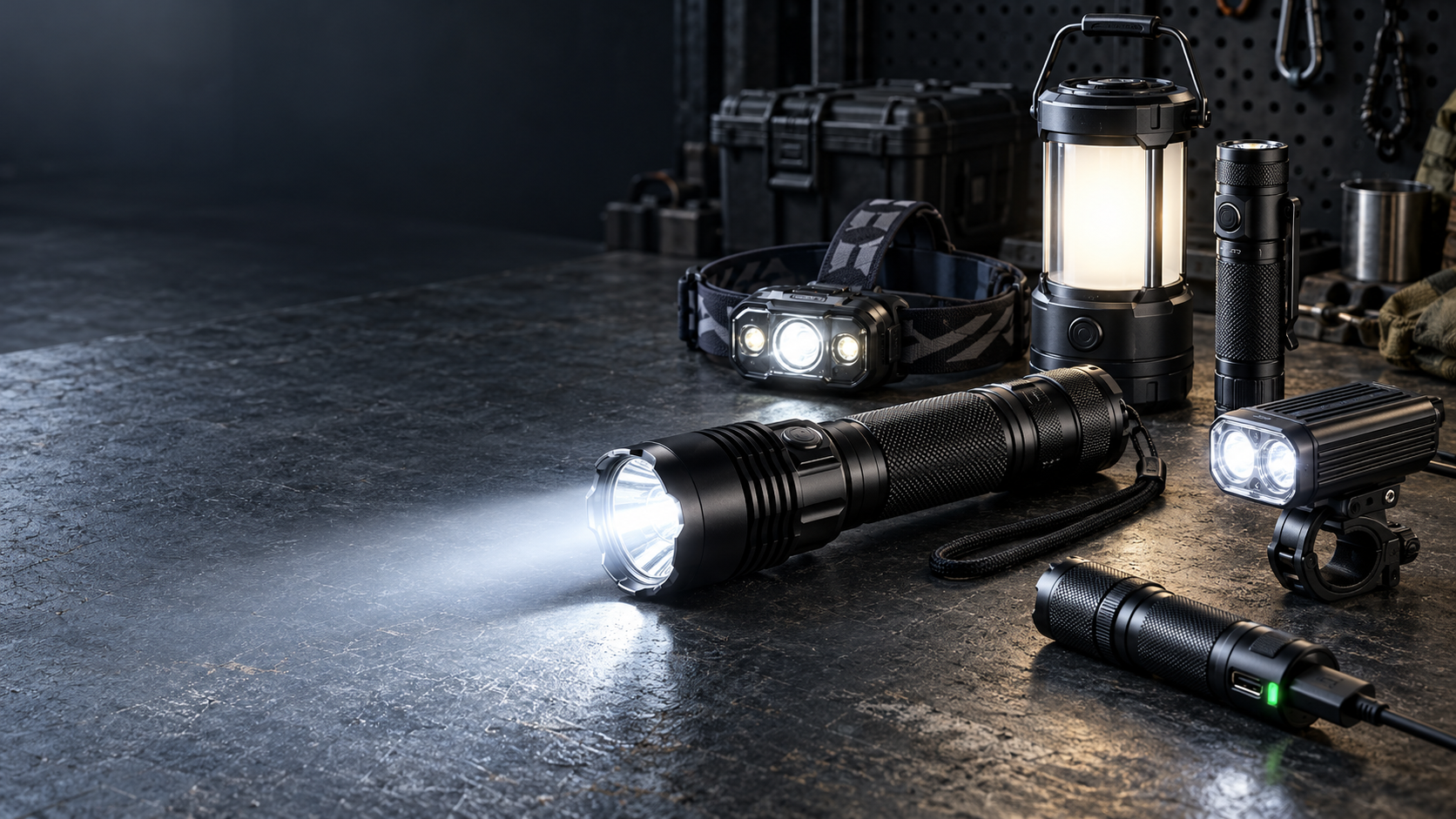 LED flashlights arranged in a luxury beauty studio